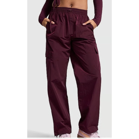 PINK Victoria's Secret Pants - PINK Victoria's Secret Satin Parachute Cargo Pants Burgundy